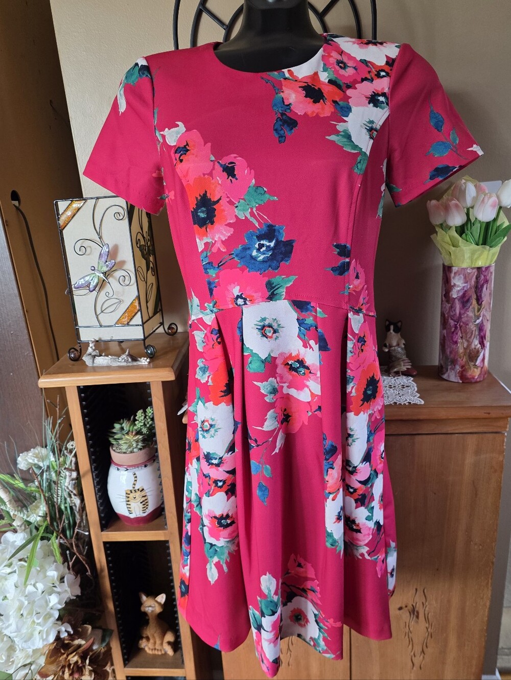 Eliza J. Magenta Pink Floral Fit-and-Flare Ladies Summer Cocktail Dress Size 6